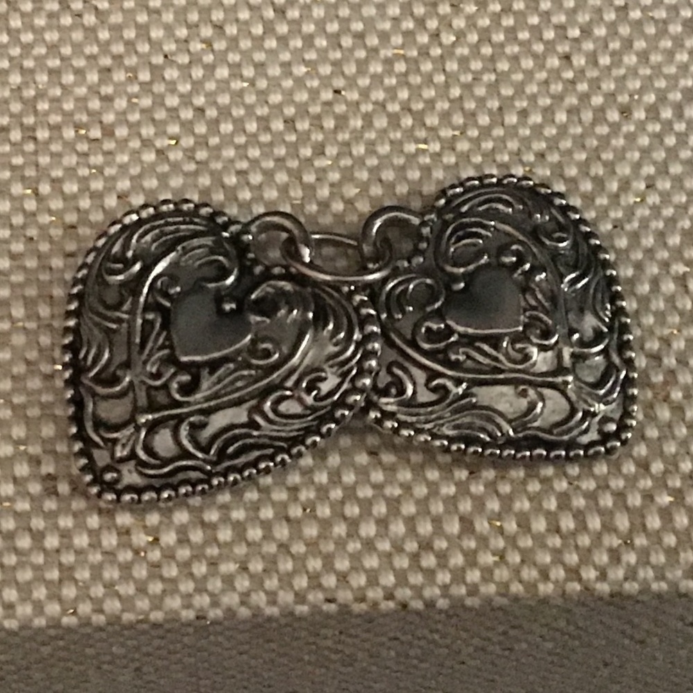 Vintage double heart filigree etched pendants